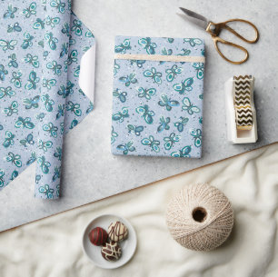 Doodle Bugs Butterflies - blue - seamless pattern. Wrapping Paper
