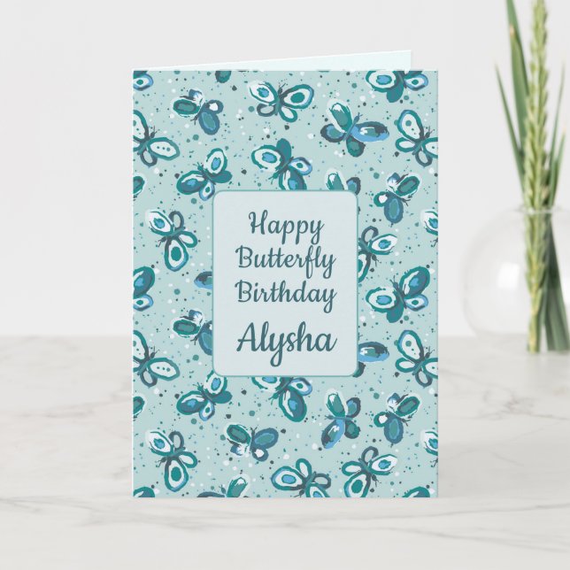 Doodle Bugs Butterflies - turquoise - birthday. Card (Front)