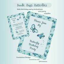 Doodle Bugs Butterflies - turquoise - birthday.