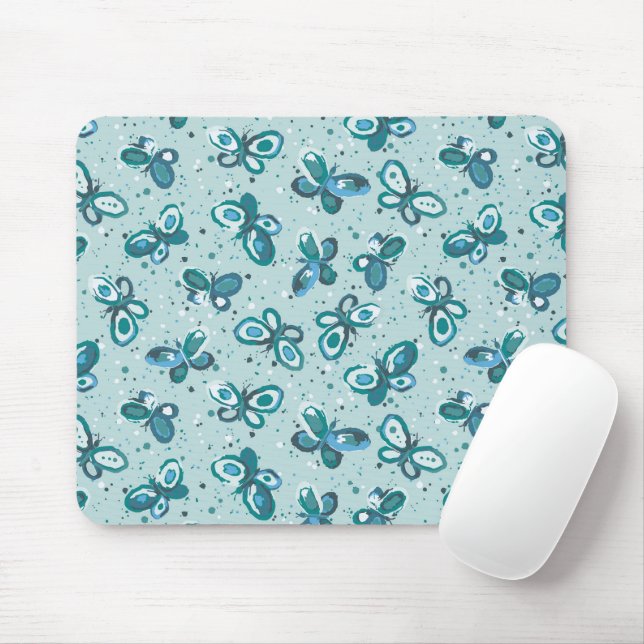 Doodle Bugs Butterflies - turquoise - kids pattern Mouse Mat (With Mouse)