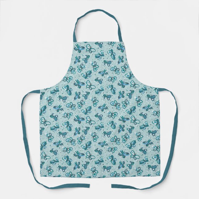 Doodle Bugs Butterflies - turquoise - pattern. Apron (Front)