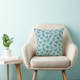 Doodle Bugs Butterflies - turquoise - pattern. Cushion