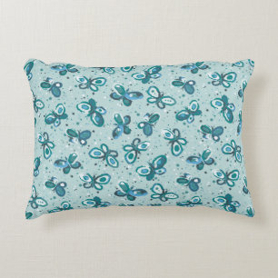 Doodle Bugs Butterflies - turquoise - pattern. Decorative Cushion