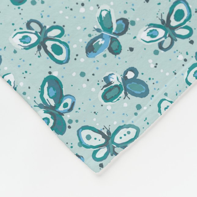 Doodle Bugs Butterflies - turquoise - pattern. Fleece Blanket (Corner)
