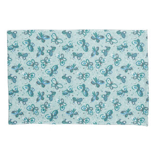 Doodle Bugs Butterflies - turquoise - pattern. Pillowcase