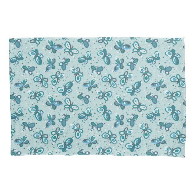 Doodle Bugs Butterflies - turquoise - pattern. Pillowcase (Front)