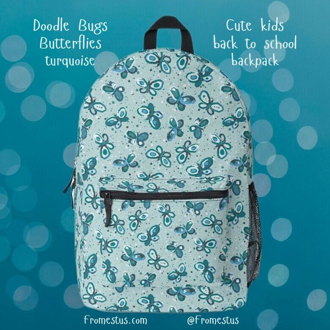 Doodle Bugs Butterflies - turquoise - pattern. Printed Backpack (Creator Uploaded)