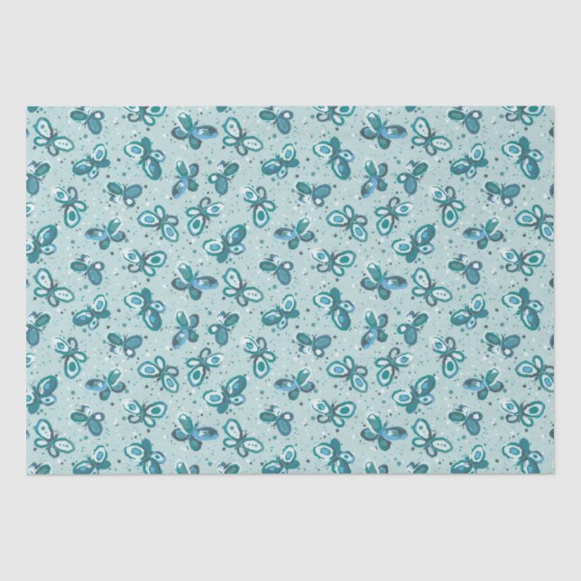 Doodle Bugs Butterflies - turquoise - pattern. Tissue Paper (Front)