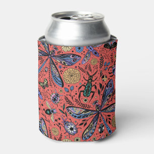Doodle bugs on coral red can cooler