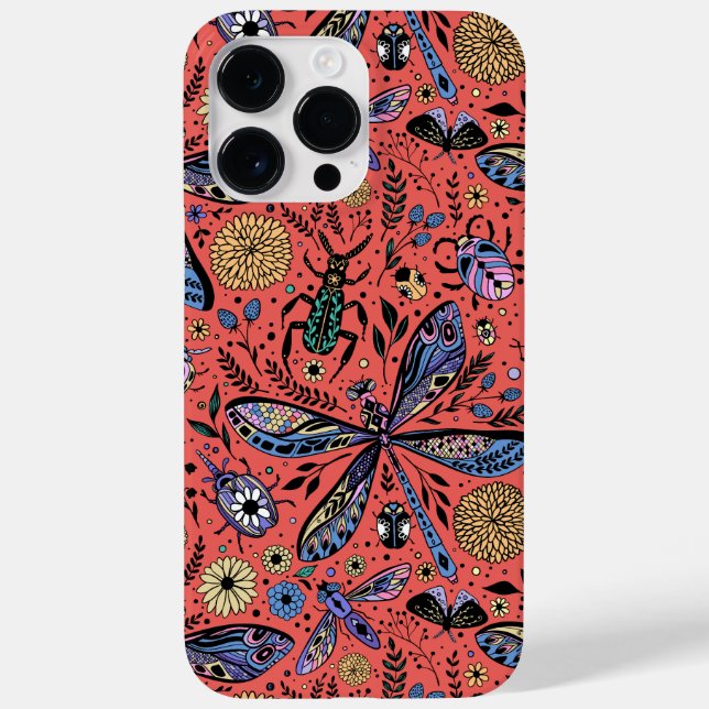 Doodle bugs on coral red Case-Mate iPhone case (Back)