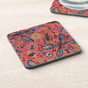 Doodle bugs on coral red coaster