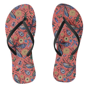 Doodle bugs on coral red flip flops
