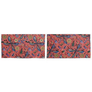 Doodle bugs on coral red pillowcase