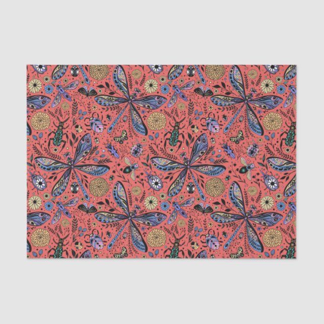 Doodle bugs on coral red tissue paper (Front)