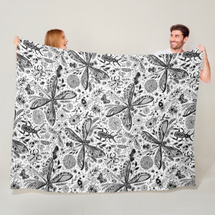 Doodle bugs on dark blue fleece blanket