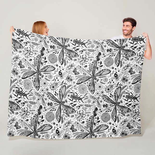 Doodle bugs on dark blue fleece blanket (In Situ)