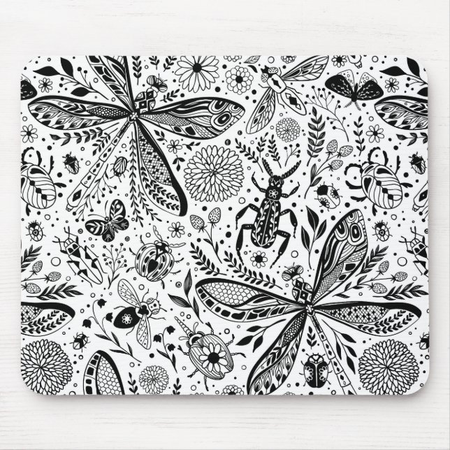 Doodle bugs on dark blue mouse mat (Front)