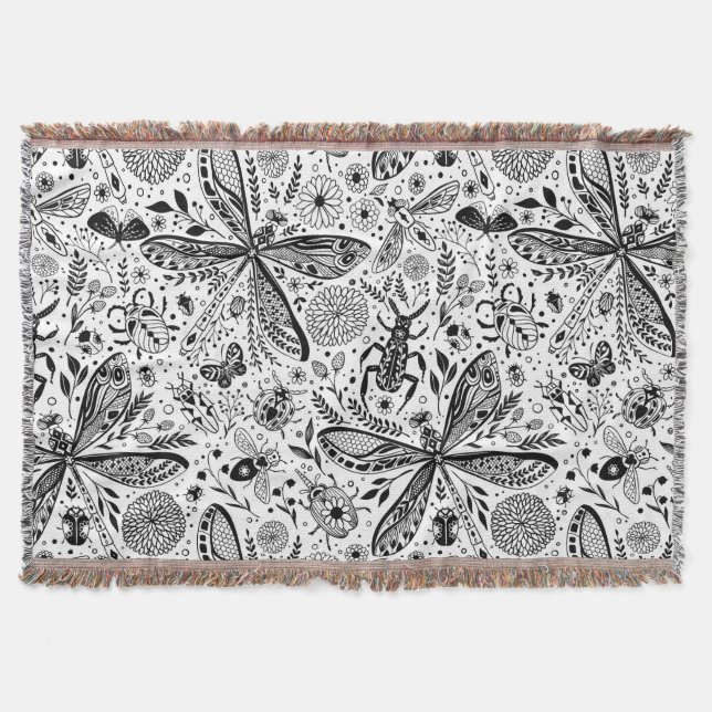 Doodle bugs on dark blue throw blanket (Front)