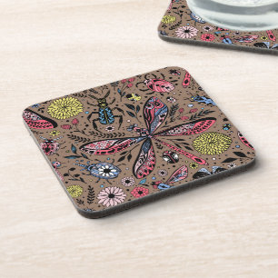 Doodle bugs on mocha brown coaster
