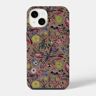 Doodle bugs on mocha brown iPhone 14 case