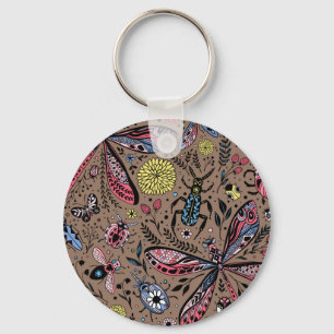 Doodle bugs on mocha brown key ring