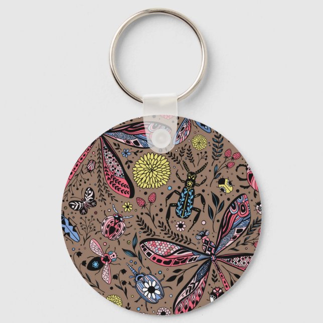 Doodle bugs on mocha brown key ring (Front)