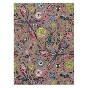 Doodle bugs on mocha brown tablecloth