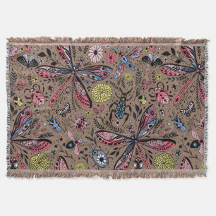 Doodle bugs on mocha brown throw blanket