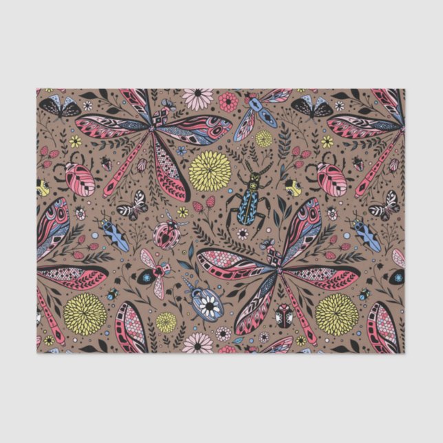 Doodle bugs on mocha brown tissue paper (Front)