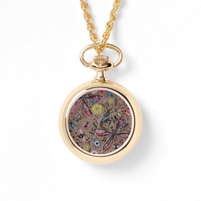 Doodle bugs on mocha brown watch (Front)