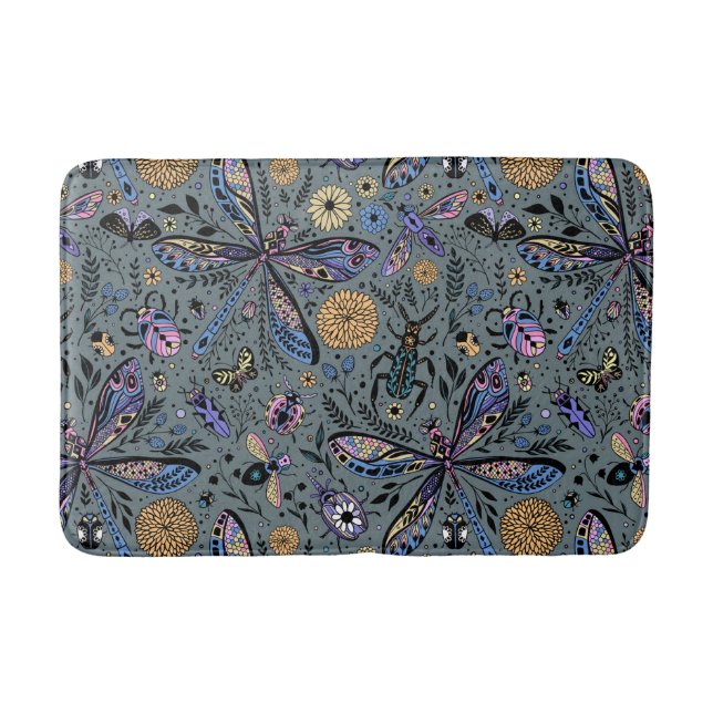 Doodle bugs on slater grey bath mat (Front)