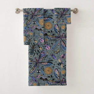 Doodle bugs on slater grey bath towel set