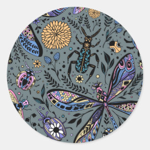 Doodle bugs on slater grey classic round sticker