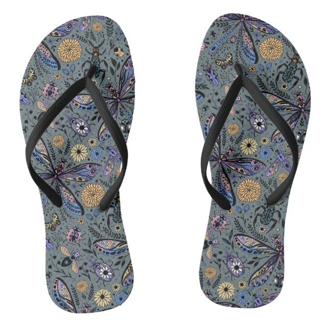 Doodle bugs on slater grey flip flops (Footbed)