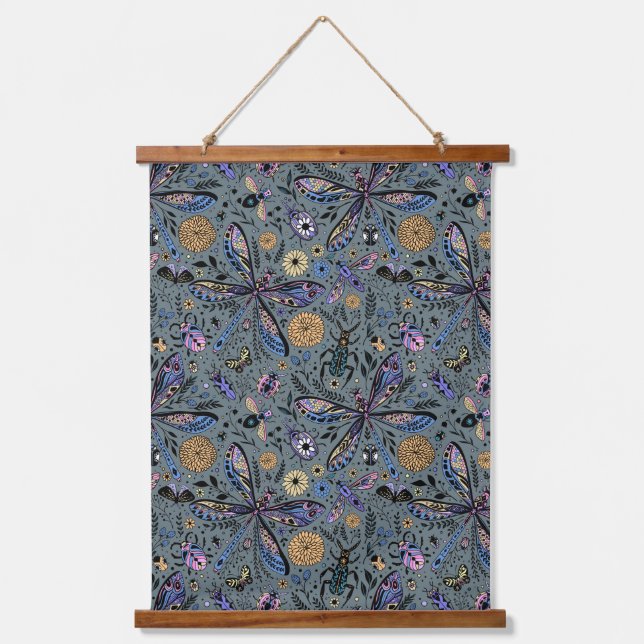 Doodle bugs on slater grey hanging tapestry (Front)