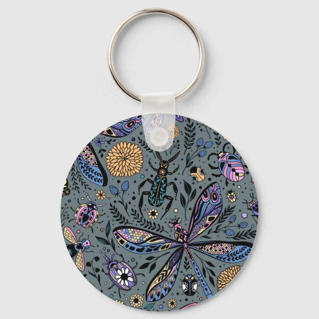 Doodle bugs on slater grey key ring (Front)