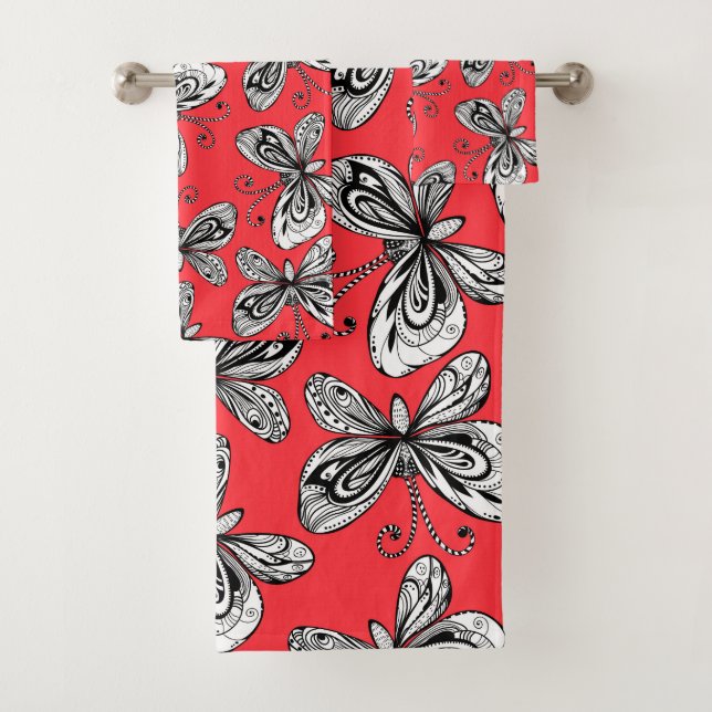 Doodle butterflies pattern bath towel set (Insitu)