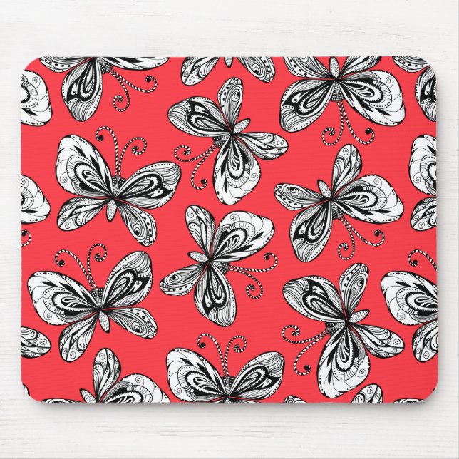 Doodle butterflies pattern mouse mat (Front)