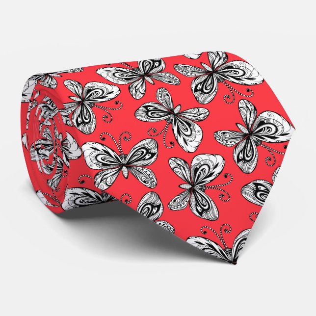 Doodle butterflies pattern tie (Rolled)