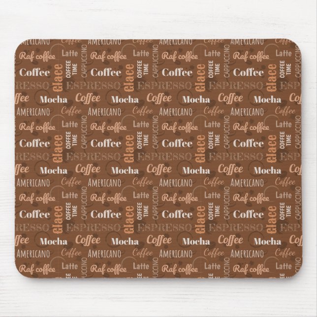 Doodle Cafe Pattern with Heart Mocha Espresso Mouse Mat (Front)