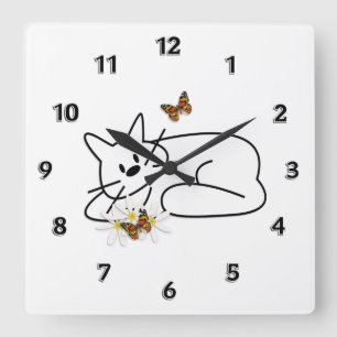 Doodle Cat Square Wall Clock