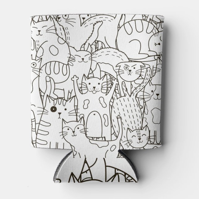 Doodle cats: black and white. can cooler (Front)