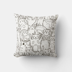 Doodle cats: black and white. cushion