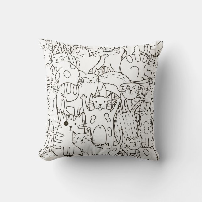 Doodle cats: black and white. cushion (Front)