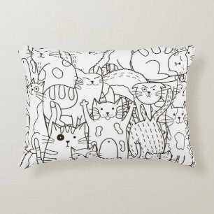 Doodle cats: black and white. decorative cushion