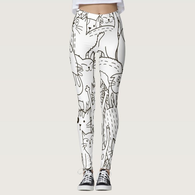 Doodle cats: black and white. leggings (Front)
