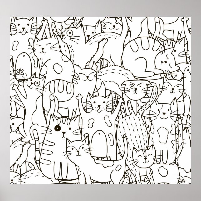 Doodle cats: black and white. poster (Front)