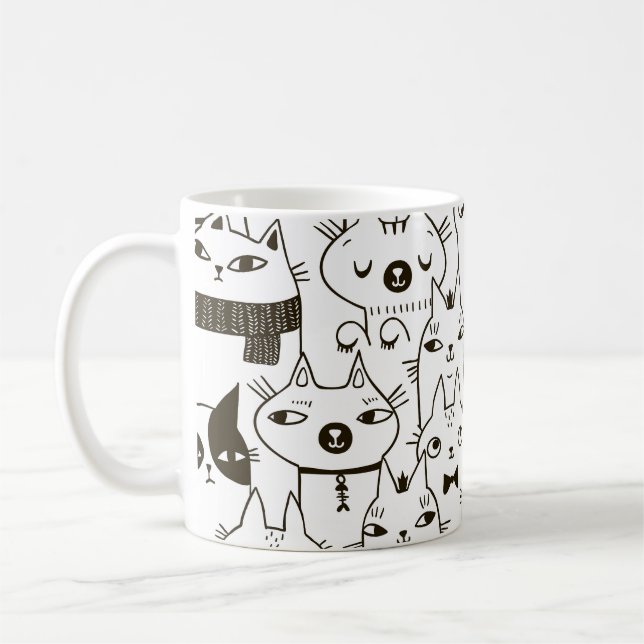 Doodle cats: funny seamless pattern. coffee mug (Left)