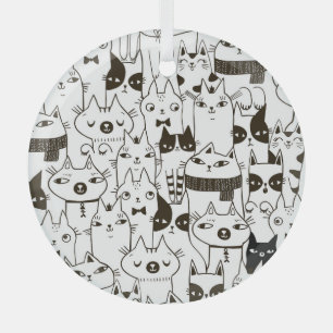 Doodle cats: funny seamless pattern. glass tree decoration