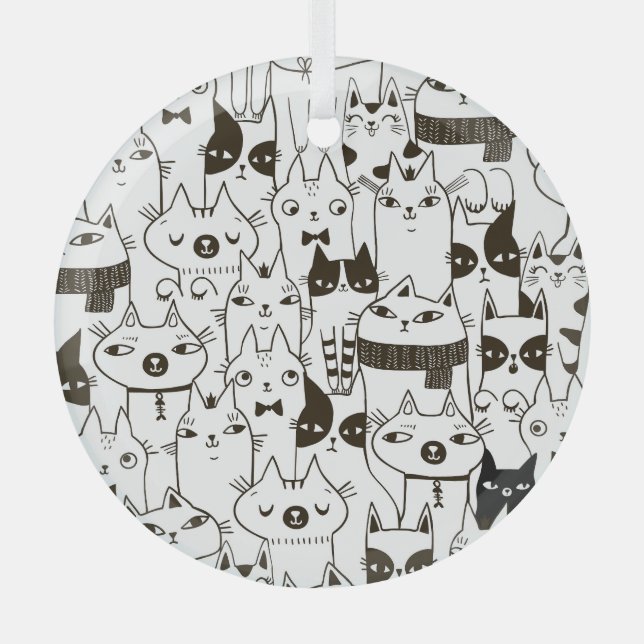 Doodle cats: funny seamless pattern. glass tree decoration (Front)